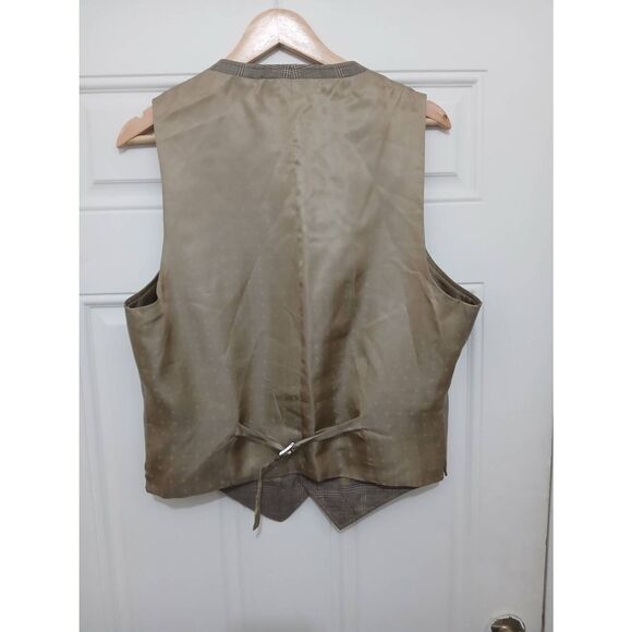 Banana republic mens 42R suit vest beige houndstooth tan wool linen - Picture 2 of 6